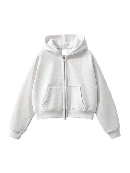 Women's Fleeced Zip-Up Cropped Hoodie
